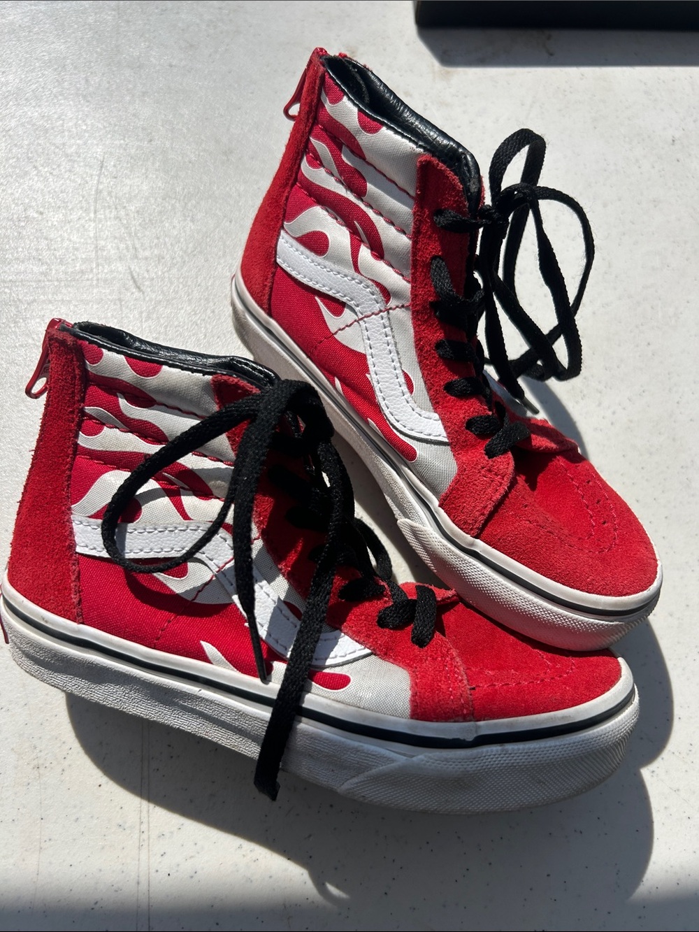 Vans Red & White High-Top Flame Skate Shoes